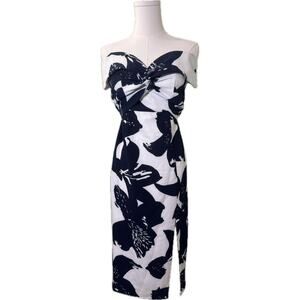 Bardot Off-the-shoulder Navy & White Drape Shoulder Dress - Size 4/XS - NWT